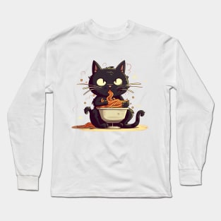 cat eating spaghetti Long Sleeve T-Shirt